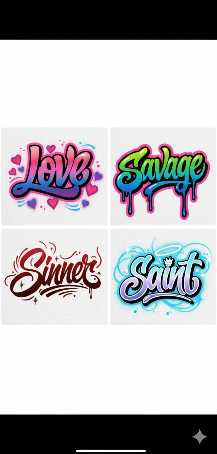 Love Savage Sinner Saint Airbrush Graffiti T-Shirt